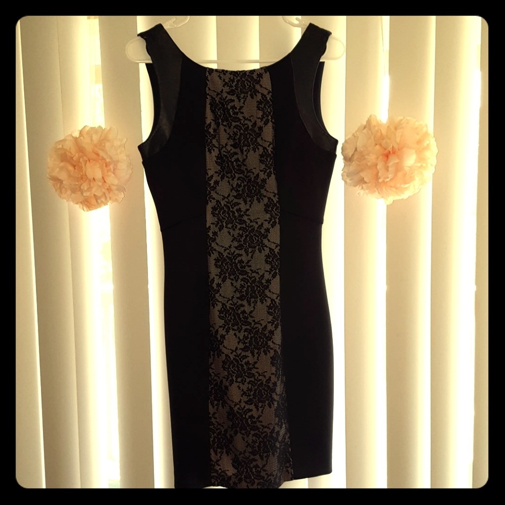 Guess black dress with lace and  leather detail